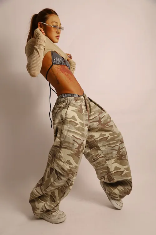 MOBE重工纯棉小众灰迷彩宽松伐木裤工装裤带抽绳束脚