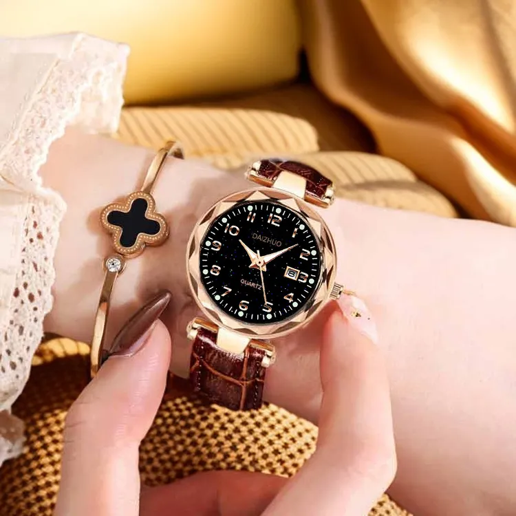 送老婆生日礼物女式手表潮流时尚日历石英表防水手表数字气质女表商品图