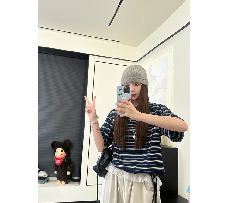 CHACHA【藏青条】夏款设计感条纹高级感百搭休闲短袖