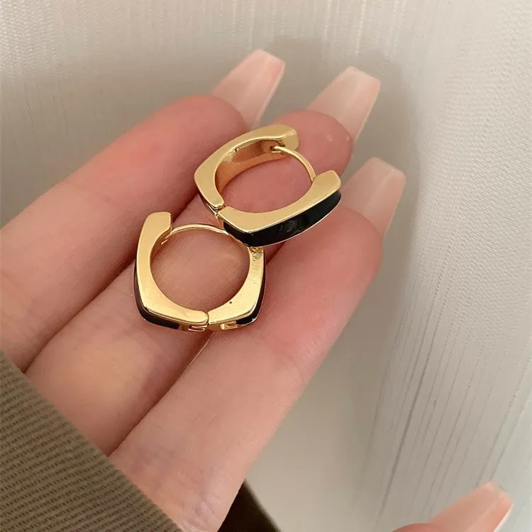 铜合金耳饰 滴釉黑色方形耳扣女新款潮轻奢小众设计高级感ins耳环