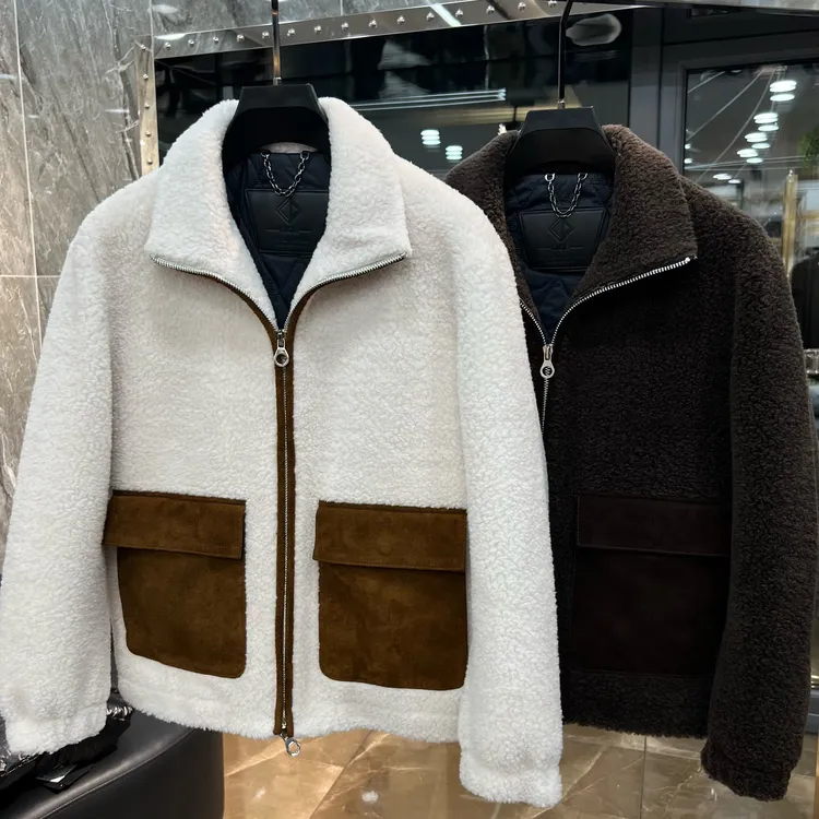 88158高奢拼羊皮翻绒皮100%羊羔毛双色羊毛外套