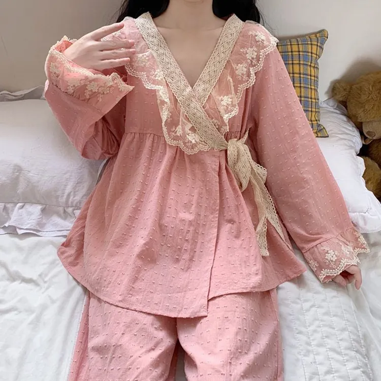 春秋公主风睡衣女长袖套装甜美可爱复古和服新款家居服可外穿代