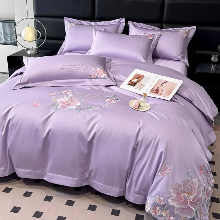 富安娜轻奢2025爆款A类200支纯棉全棉四件套刺绣花网红款床上用品