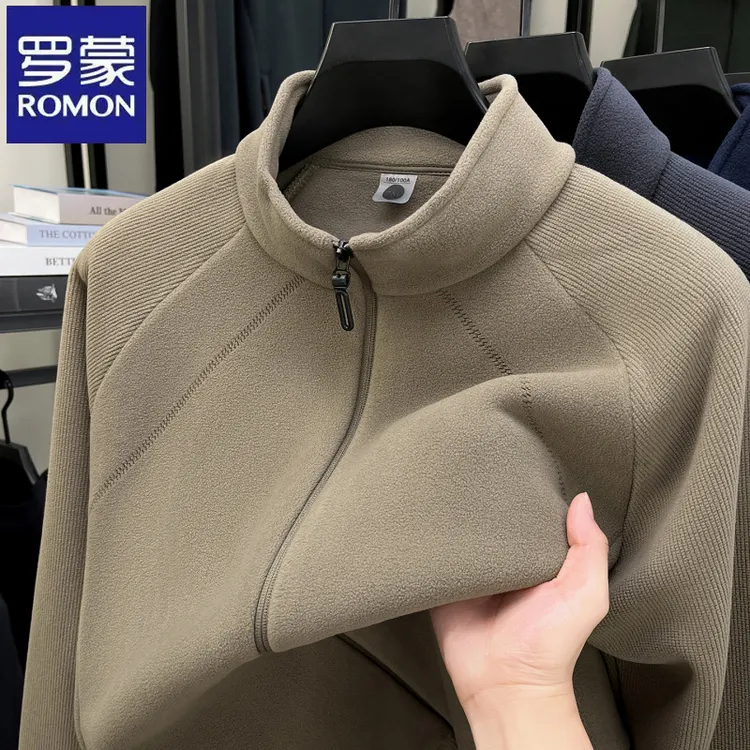 罗蒙秋冬季双面奥粒绒卫衣男士保暖半拉链立领外套舒适亲肤开衫男