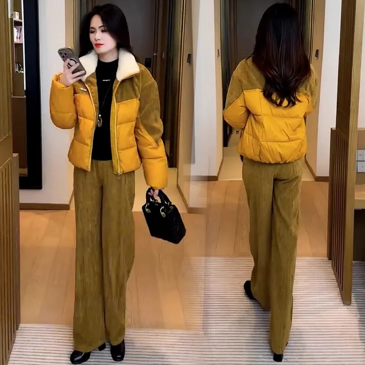 小香风2025冬季新款时尚穿搭气质休闲洋气宽松显瘦小个子棉服套装