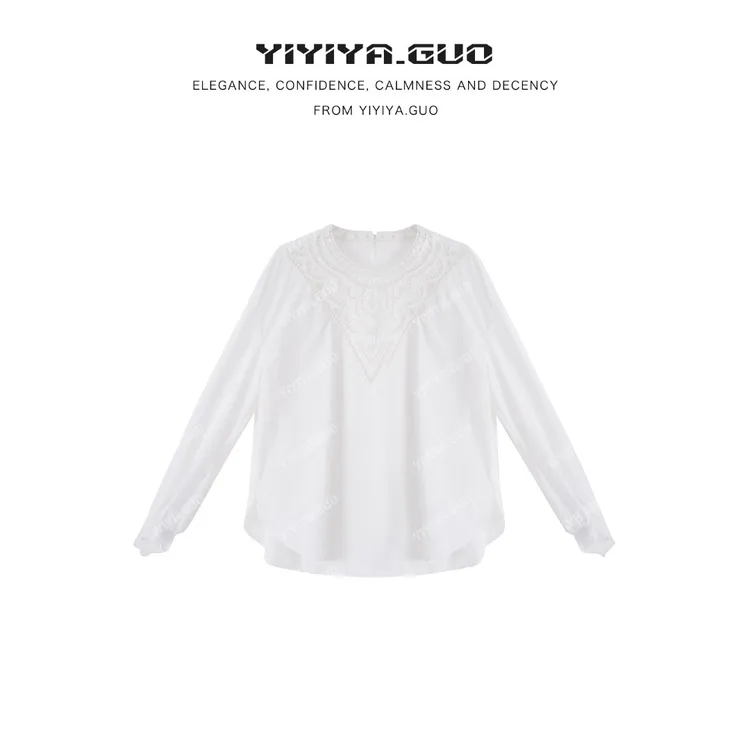 yiyiya.Guo艺艺吖【丁香】休闲时尚百搭镂空圆领长袖上衣25SS0272