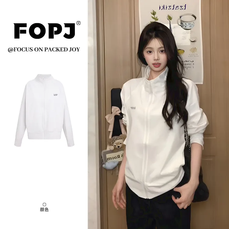 FOPJ夏季新款设计感韩系拉链立领长袖时尚户外防晒慵懒风外套上衣