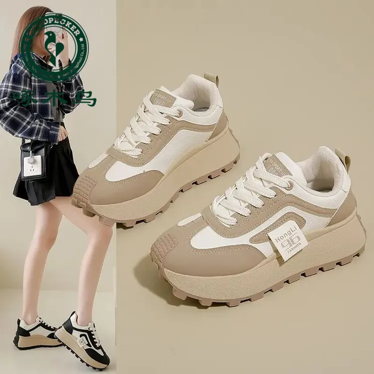 啄木鸟2025春季新款透气阿甘鞋女厚底增高防滑百搭舒适时尚休闲鞋