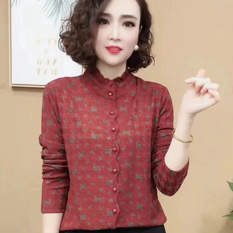 秋冬新款减龄时尚提花加绒套头长袖洋气百搭保暖打底上衣