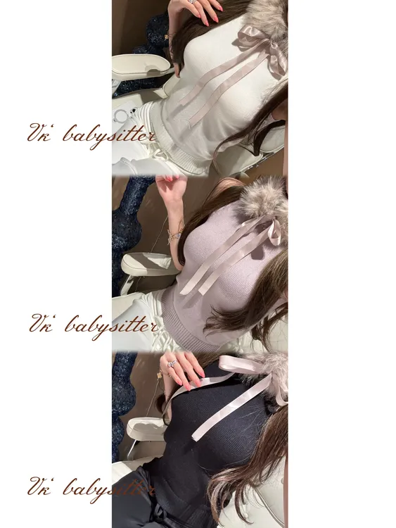 VK「冬日礼物」含丝带毛领针织打底气质轻奢时尚性感