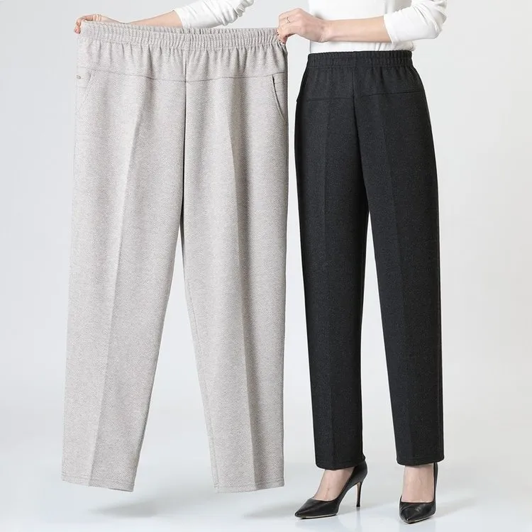 高个子春秋新款胖瘦妈妈可穿的高腰深咖的人字呢简约时尚的直筒裤