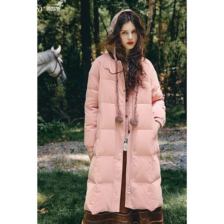 菀壹2025冬季新款可拆卸连帽鸭绒外套中长款灯芯绒女Y01421559