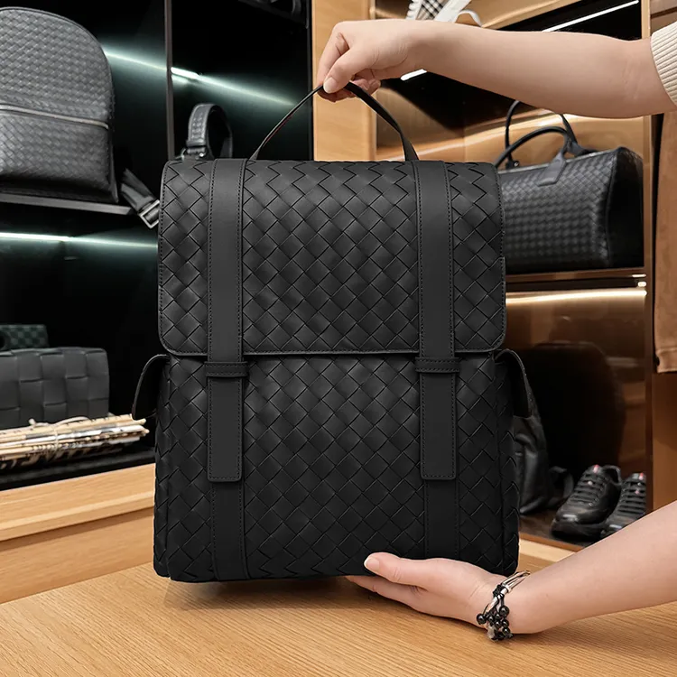 BOSOM VARVLE BV 【头层牛皮】手工编织书包双肩背包男包出差专用