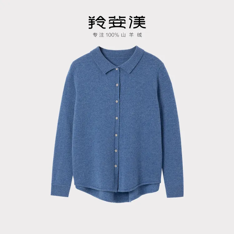 2025新款通勤休闲100%纯山羊绒POLO领开衫长袖针织衫