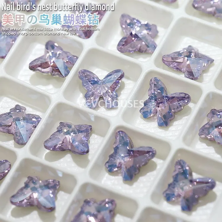 高品鸟巢切蝴蝶美甲钻网红新款爆闪多切面水晶尖底钻指甲饰品10颗