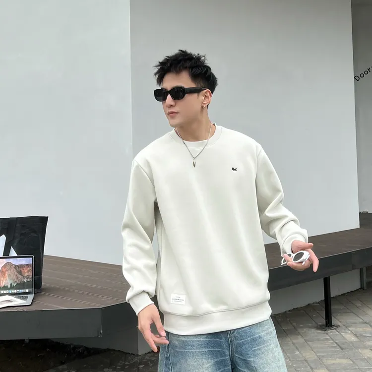 秋冬男士圆领刺绣加绒加厚长袖套头休闲百搭潮流卫衣高级162#