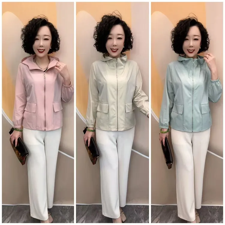 0407新款初夏薄款连帽不加衬宽松大码休闲百搭薄外套，衣长65