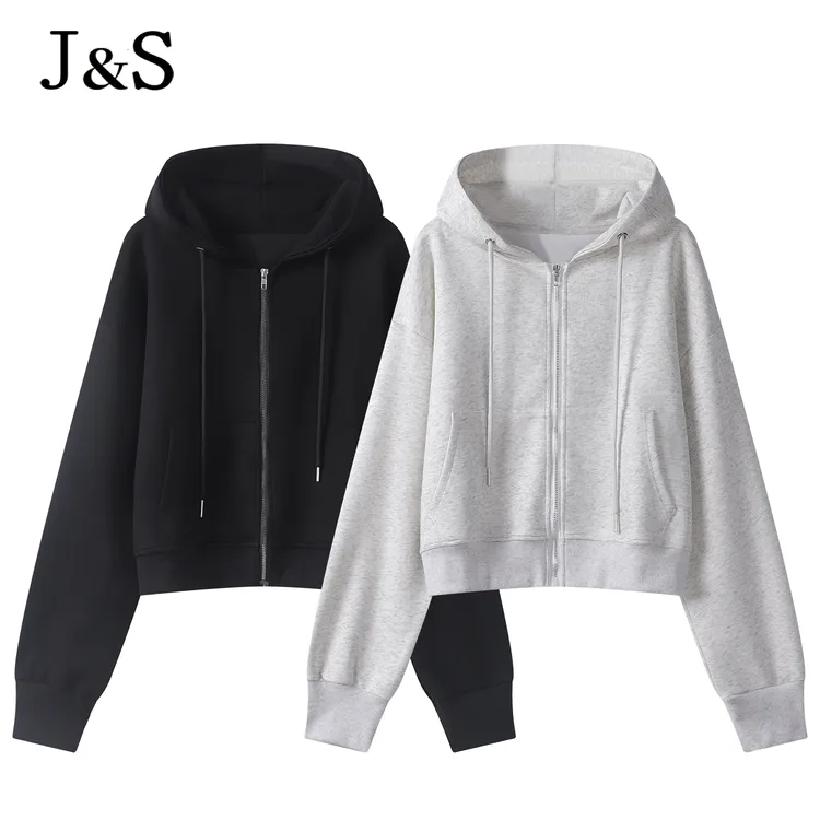 2025新款春秋时尚外套连帽短款卫衣女拉链开衫百搭显瘦上衣