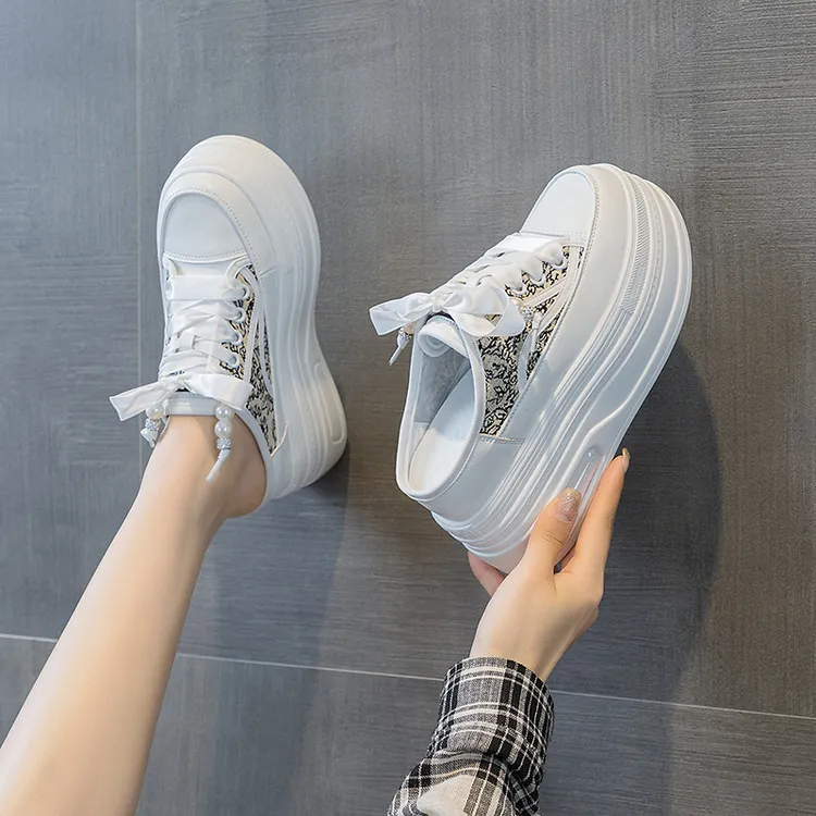 2025夏季新款包头拖鞋女外穿懒人厚底松糕秀气半托小白内增高女鞋