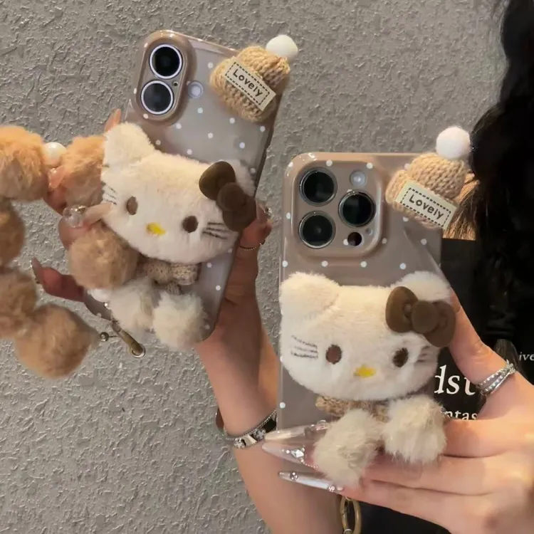 GGBond秋冬棕色毛绒kt挂件适用苹果17菲林手机壳华为vivo小米oppo