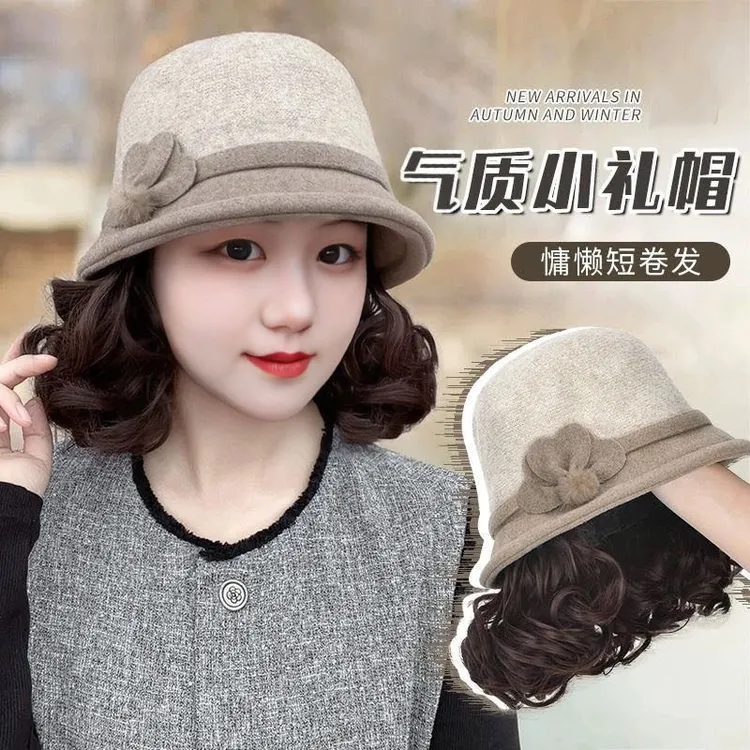 秋冬帽子假发一体法式女秋季光身优雅帽子鸭舌帽秋冬季渔夫帽
