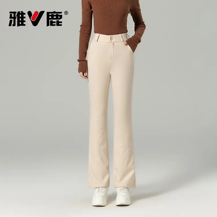 雅鹿羽绒裤女外穿时尚高腰显瘦微喇可拆卸加绒加厚白鸭绒保暖棉裤