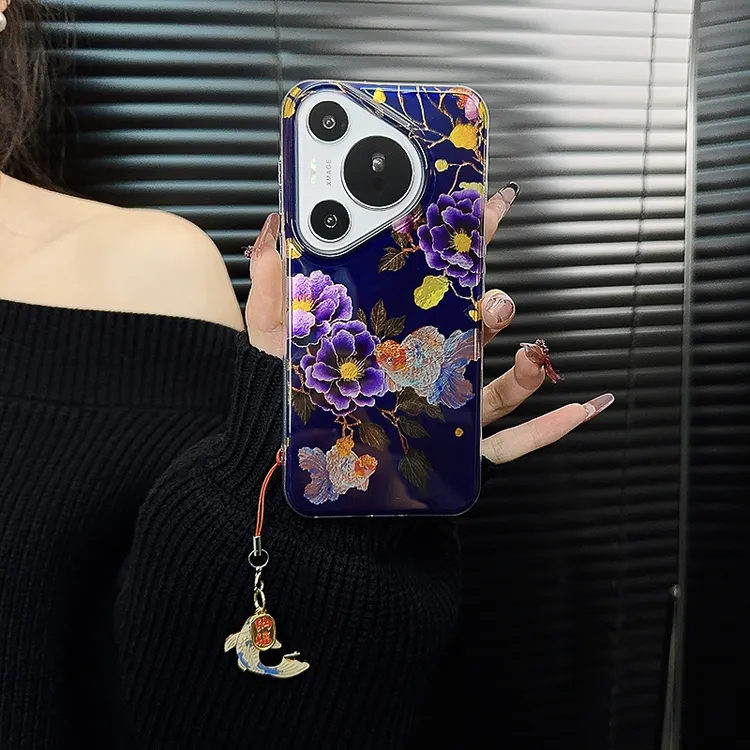 适用华为pura70pro手机壳新款p70套huawei国风富贵花朵小众挂坠女