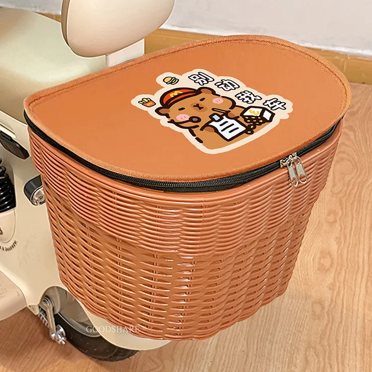 电动车后置车篮筐防水大容量可爱卡通卡皮巴拉电瓶车后用靠背挂篮