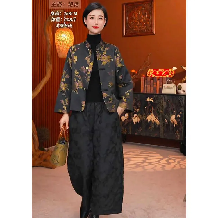 欧洲站2025春季新款时尚设计重工高端精致国风立领外套长裤女气质