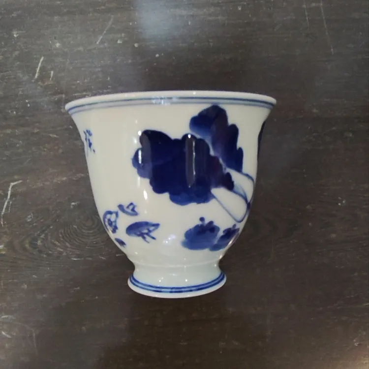 青花釉下彩品茗杯复古主人杯家用高档喝茶杯白菜图案