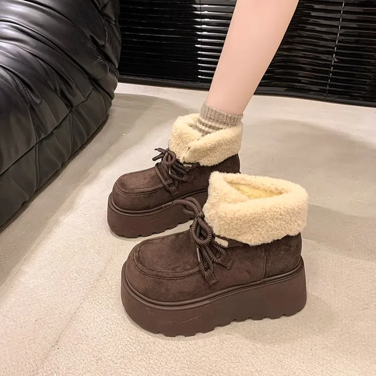 复古松糕厚底雪地靴女款2024新款冬季加绒加厚东北保暖棉舒适鞋子