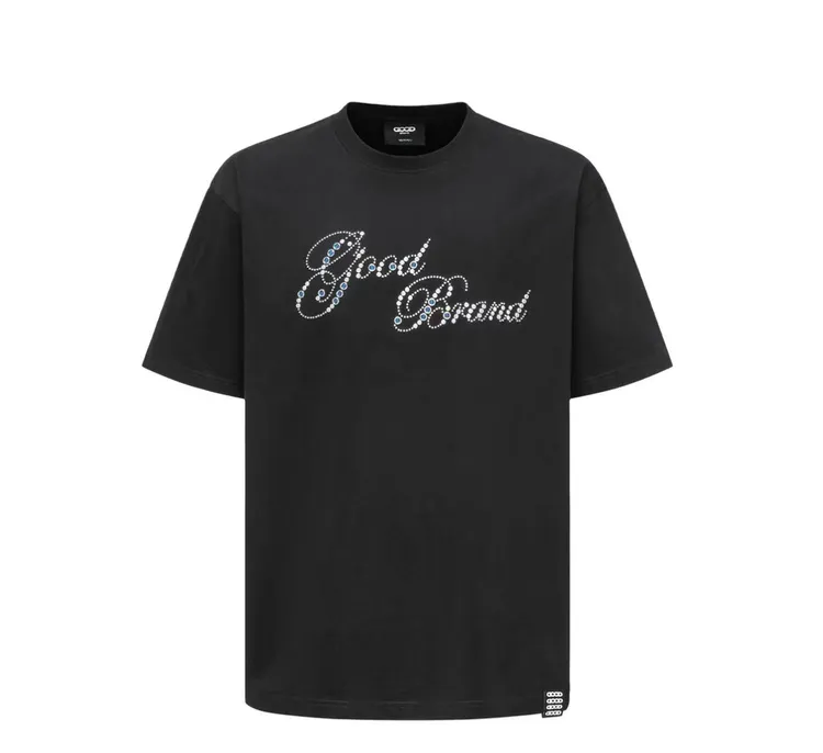 网红老白同款手蓝宝石粘钻圆领宽松情侣字母高级感设计师