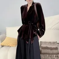 V领女长袖法式金丝上衣秋季显瘦百搭