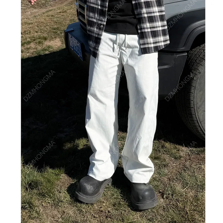 DAZHONGMA2025铆钉弯刀裤宽松长裤秋季复古白色休闲裤裤子青少年