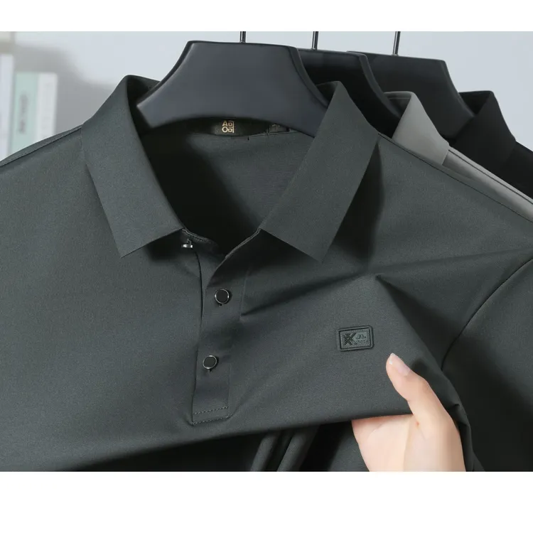 傲哥【铜氨丝桑蚕丝】精纺夏季男款短袖POLO衫丝滑凉感商务简约T恤