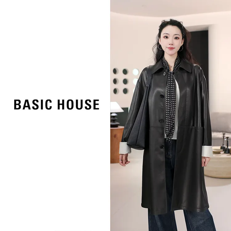 Basic House/百家好新款皮衣外套春季风衣女B1294B50092（衣长96）