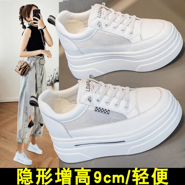 网鞋女内增高2025夏季新款小个子薄款懒人网面厚底松糕小白鞋女鞋