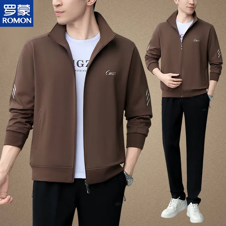 罗蒙品牌男士秋季外套高端爸爸春秋运动三件套中老年休闲服套装