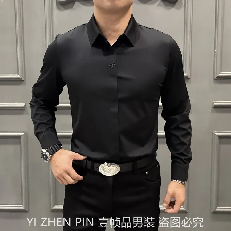 【壹帧品】小蜜蜂高级感商务经典长袖修身男士潮流帅气时尚纯色衬衫