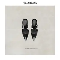  NiannNiann 高级鞋履时髦一脚蹬尖头外牛皮内羊皮半拖猫跟14021