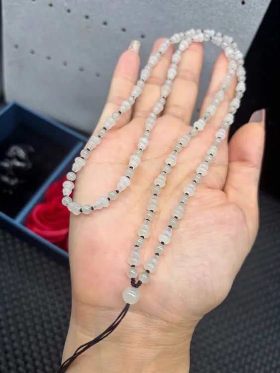精美天然和田玉白玉葫芦圆珠5mm玉石挂坠绳毛衣链项链男女款百搭