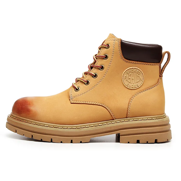 冬季穿不烂大黄靴男女情侣马丁靴加绒保暖高帮真皮英伦工装靴防水