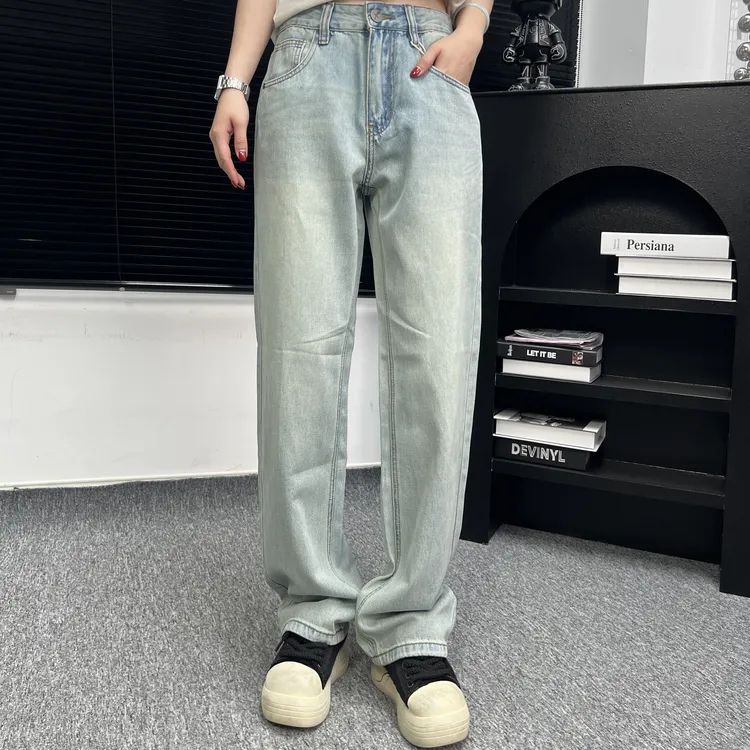 【MadeStyle】Cleanfit春款怀旧浅蓝色美式复古直筒百搭牛仔裤宽松