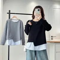 200斤假两件卫衣春秋季新款胖mm宽松大码条纹拼接长袖上衣2541