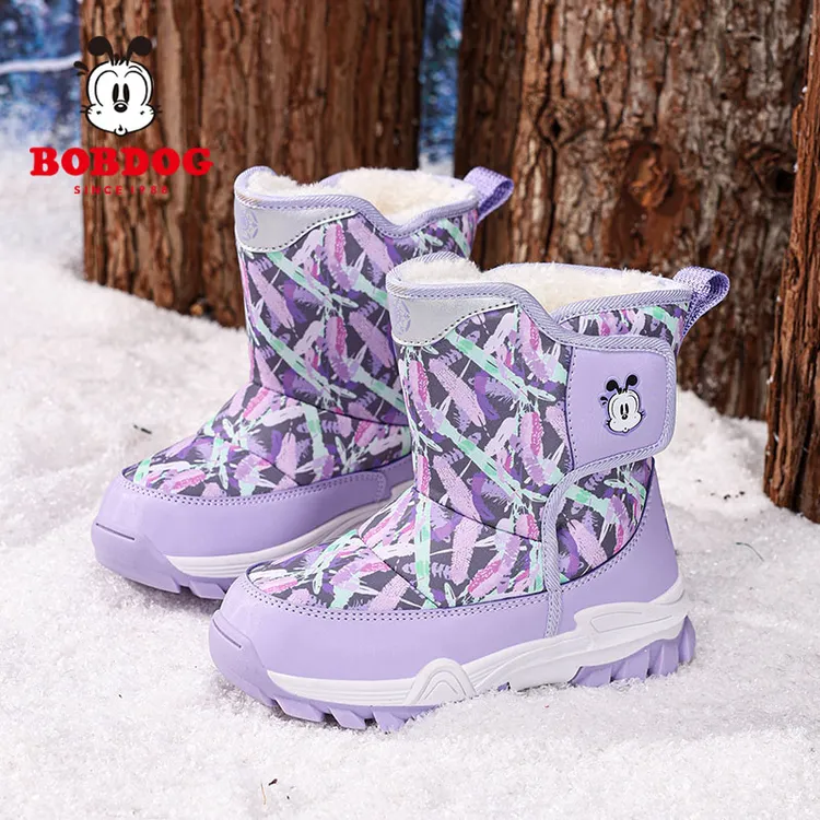 巴布豆女童雪地靴2025冬季新款防水加绒加厚保暖女孩棉鞋儿童靴子