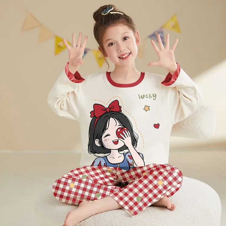 春秋季女童卡通睡衣儿童纯棉圆领长袖居家套装中大童家居服11736