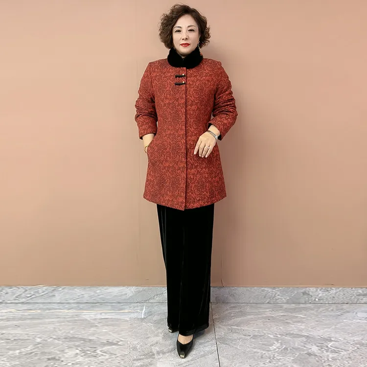 H秋冬新款高端2025中老年妈妈气质夹棉外套中长款轻便保暖两件套