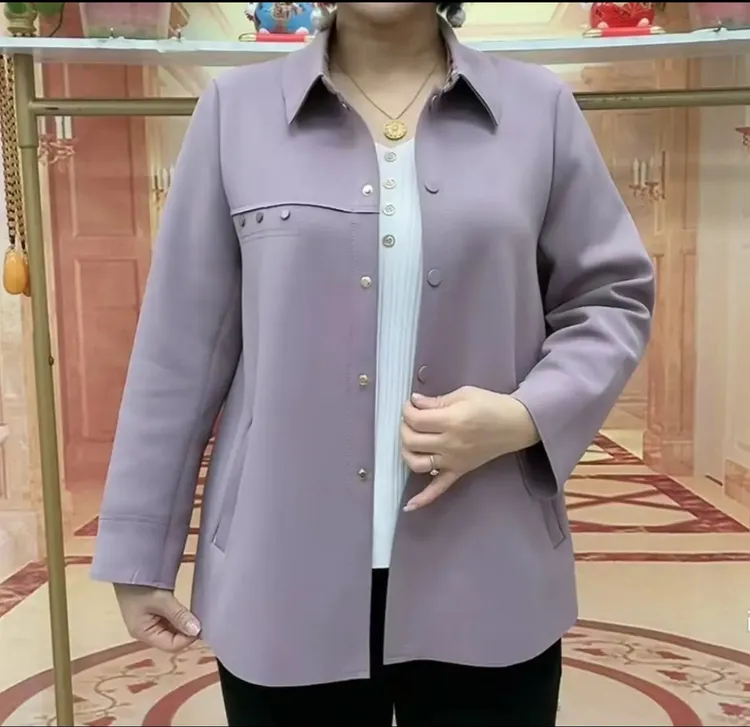 2025春秋新款轻职风女士纯色polo领上衣时尚百搭纽扣开衫西装外套
