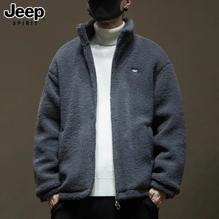 JEEP吉普冬季羊羔绒夹克男加厚宽松大码保暖外套潮牌痞帅百搭