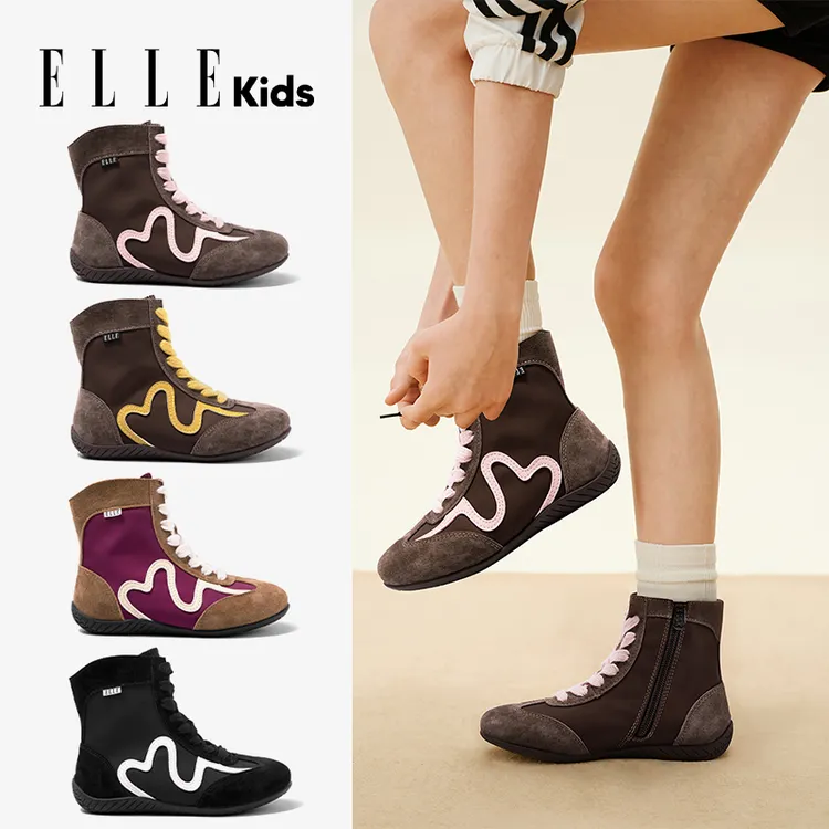 ELLE KIDS童鞋女童运动鞋25年秋款休闲高帮拳击鞋潮流百搭时装靴